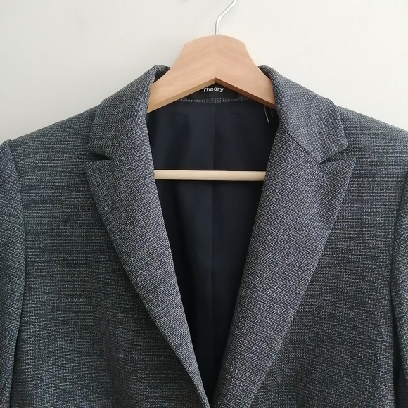 Theory Gabe Portmore Wool Single Button Blazer Speckled Grey 3 Pockets 2 - Picture 11 of 17